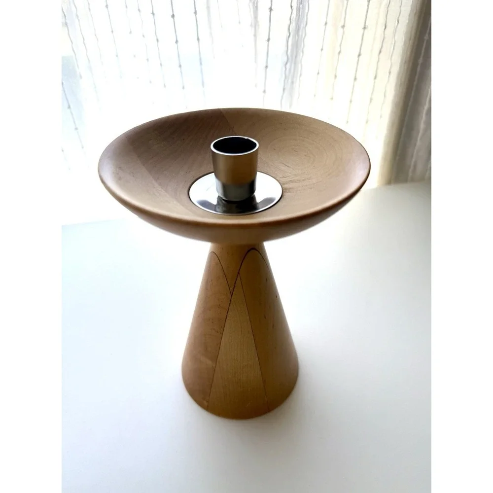 Ikea Scandinavian Design Hand Turned Wood Candlestick MCM